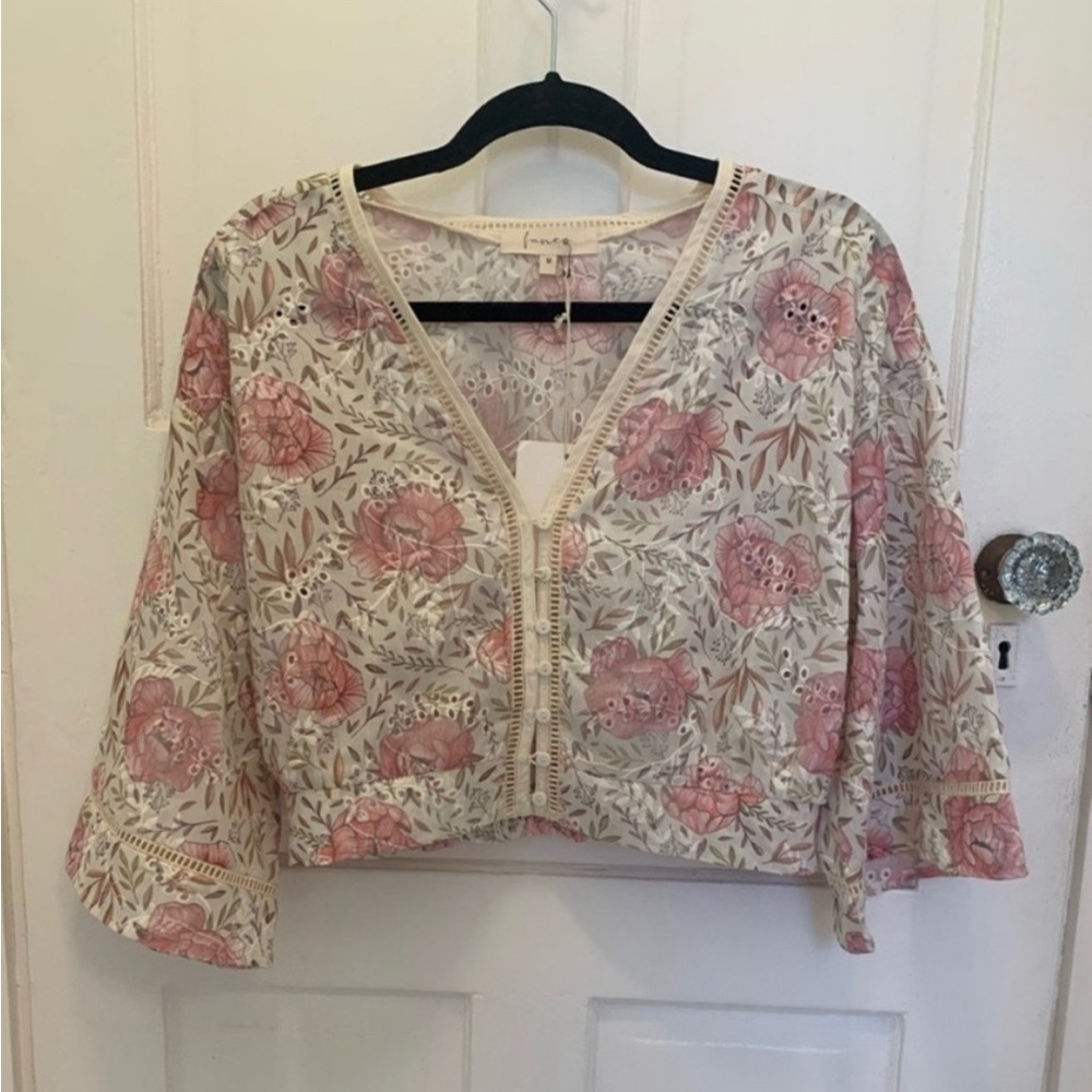 Floral Lace Trim Blouse - Pink and Cream